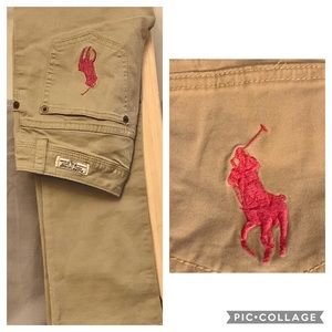 Ralph Lauren pink logo tan skinny jeans girl's 7